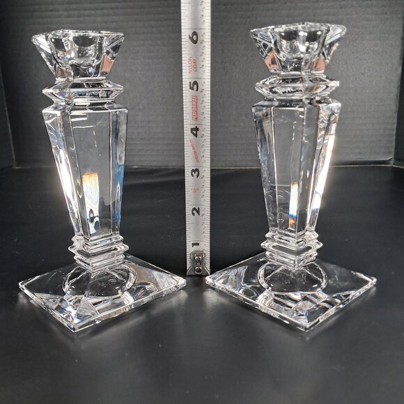 Exquisite Tyrone Irish Hand Cut 24% Crystal Square Pedestal Candlestick Holders - Picture 7 of 12